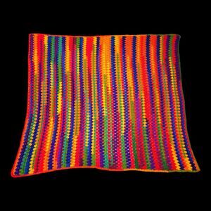 Handmade Rainbow Granny Stitch Crochet Throw Blanket Afghan 52x55 Bright Colors